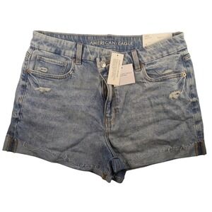 American Eagle‎ Curvy Mom Denim Shorts Size 12W Distressed Light Wash